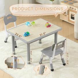 SINKIPA Todder Table and Chairs, 31.5''L x 23.6''W Sturdy kids Activity table with Stainless Steel Legs, Kids Table and 2 Chairs with Anti-Slip Foot Covers, Graffiti Desktop
