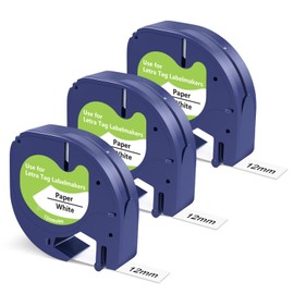 TITBIT Dymo Label Tape White Paper Compatible with Dymo Letratag Refills 91200 S0721520 12mm x 4m, for Dymo Letra Tag Label Maker LT-100H LT-100T LT-110T QX50 XR XM 2000 Plus, 3 Pack
