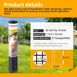 AggFencer 36in x 10ft Gray Hardware Cloth 1/8 inch 27Ga PVC Coated Wire Mesh Vinyl Coated Galvanized Wire Mesh Screen Roll, Welded Metal Chicken Wire Fencing, for Garden Plant Fencing Bee Screen