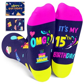 HAPPYPOP 15th Birthday Gifts for 15 Year Old Teen Girls Boys, Quinceanera Gifts, 15 Year Old Girl Boy Birthday Socks