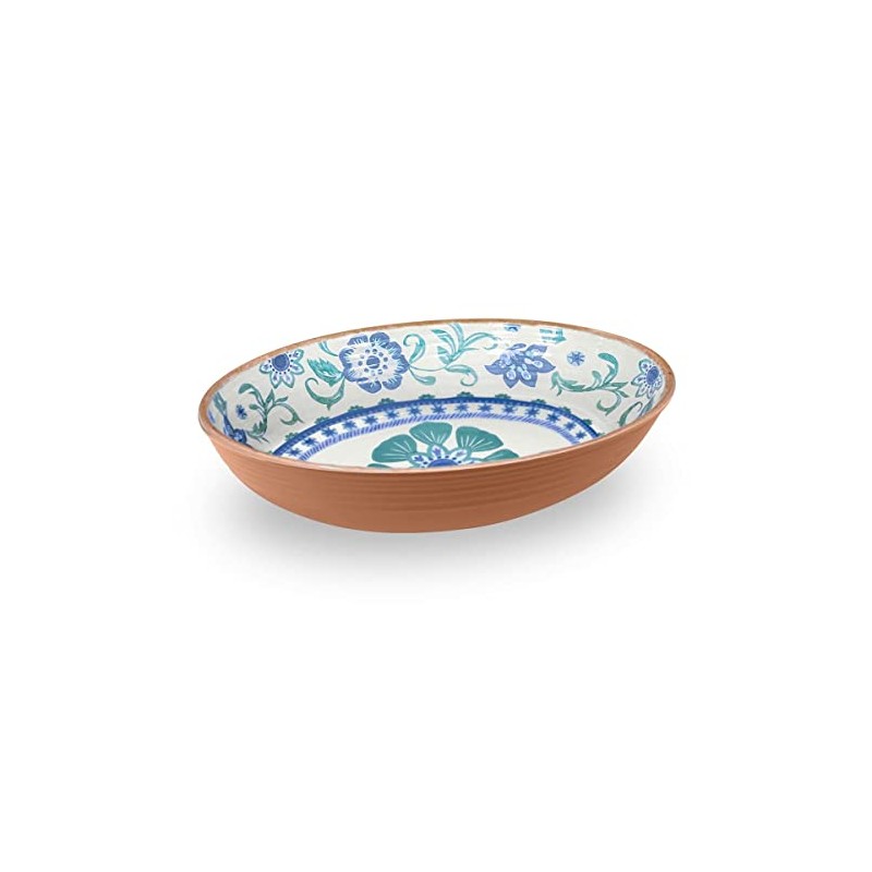 Tarhong PAN5132TMSTF Rio Turquoise Floral Oval Server Bowl, 13.0 inches