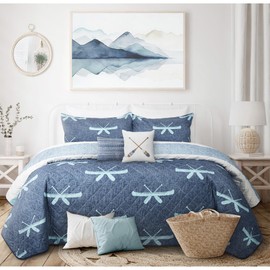Quilts for Double Queen Bed Canoes Bedspreads Soft Bed Summer Quilt Lightweight Microfiber Bedspread-Modern Style Pattern Coverlet for All Season - 3 Piece (1 Quilt, 2 Pillow Shams)