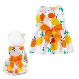 AmzBarley Dog Clothing, One-Piece, Pet Clothing, Dog Wear, Cute, Bowknot, Orange Pattern, Breathable, Sleeveless, Soft, Easy to Put on and Take Off, Hair Loss, For Small and Medium Dogs, Cat Clothes,