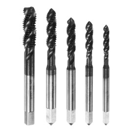 sourcing map 5pcs Metric Spiral Flute Tap Set M3 M4 M5 M6 M8 AlTiN Coated HSS6542 Machine Screw Thread Milling Tap Tapping Threading Tools