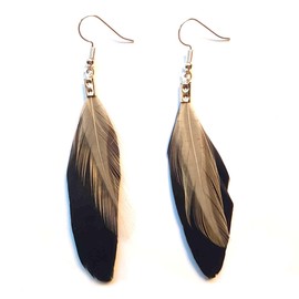 Black Feather Earrings with Cream Feather - Handmade