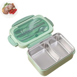 lvifloae Lunch Box, Bento Box, Brotdose mit 2 Fächern und Besteck, isoliert Box aus Edelstahl 304 Box für Studenten, Arbeiter Mittagessen Modell mit zwei Fächern Grün
