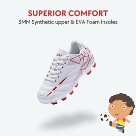 Soccer Cleats for Toddler and Little Kids, FG Lace Up Soccer Shoes, Firm Ground Outsoles for Artificial Turf, 3 Colors White