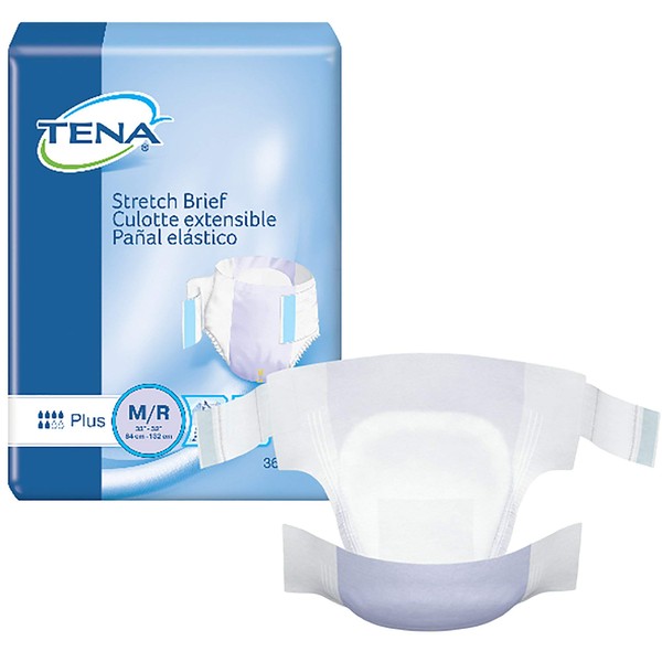 TENA Stretch Plus Briefs, Incontinence, Disposable, Moderate Absorbency, Medium, 36 Count, 1 Pack