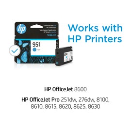 HP 951 Cyan Ink Cartridge | Works with OfficeJet 8600, Pro 251dw, 276dw, 8100, 8610, 8620, 8630 | Eligible for Instant Ink | CN050AN