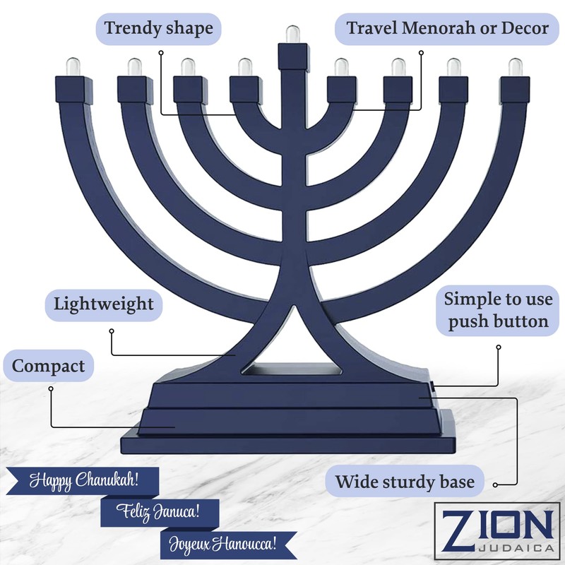 Zion Judaica Mini LED Hanukkah Menorah Battery or USB Operated