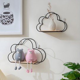 Jentyata Cloud Shelves for Wall - Set of 3 Floating Shelves with Wooden Boards | Modern Room Decor Shelves（Nordic Wall Shelf, Gold/Black） Bedroom & Living Room Storage (Black)