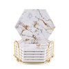 Marble Coasters for Drinks, Gold Coasters for kitchen,6pcs Absorbent Ceramic