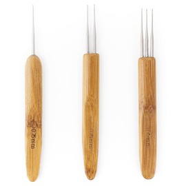 AUEAR, 1 Hook, 2 Hooks, 3 Hooks Dreadlock Crochet Hook for Hair Lock Needle Braid Craft Bamboo Handle (Pack of 3, 0.75 mm)