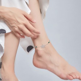 VONALA Turtle Ankle 925 Sterling Silver Blue Opal Sea Turtle Anklets Plam Tree Starfish Layered Link Chain Ankle Beach Ocean Foot Jewelry Gift for Women