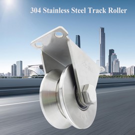 3in 304 Stainless Steel Sliding Gate Wheels V Groove Track Roller Heavy Duty Pulley Smooth Rolling Double Bearing Plate Caster V-Shaped Bracket Roller for V Track Rail, Rolling Driveway Gate