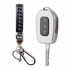 MEDZUK MEDZUK Schlsselhlle Kompatibel mit Renault Twingo 3 2014-2023 2024 Autoschlssel Hlle Schutz, Schlsselgeh?use Zubeh?r mit Schlsselanh?nger (Silber)