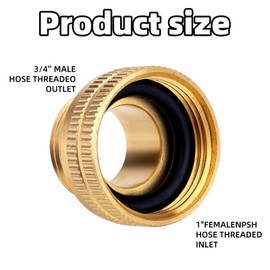 Solid Brass Garden Hose Adapter, Heavy Duty 3/4" MHT to 1" FHT Garden Hose Adapter with Teflon Tape for Outdoor Faucet Irrigation Pressure Washer