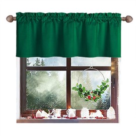 JIUZHEN Christmas Green Valances for Windows, Kitchen Short Valance Curtains - Velvet Valance Curtains for Living Room,Rod Pocket Room Darkening Small Window Curtains for Bedroom, 52" x 18", 1 Panel