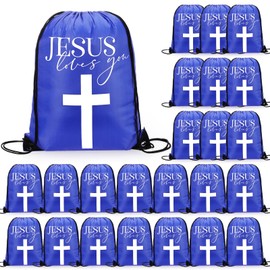 SilTriangle 24 Pcs Christian Drawstring Bags Jesus Loves You Drawstring Backpack Religious Gifts Operation Christmas(Blue)