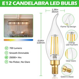 IINVGOOD Dimmable LED Candelabra Bulbs 60 Watt Equivalent, 2700K Soft Warm White Chandelier Light Bulbs, 6W 700 Lumens Flame Tip CA11 Candle Light Bulbs, E12 Base Bulbs, 90+CRI, 6 Packs