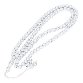 Muslim Gold Plating Prayer Chain, Islam Rosary Beads Worship Prayer Tool 99 Grains Resin Religion Supplies (White)