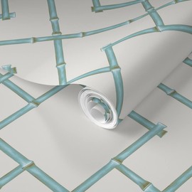 Removable Wallpaper 3ft x 2ft - Bamboo Trellis Chinoiserie Blue Custom Pre-Pasted Wallpaper by Spoonflower