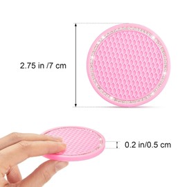 D-buy 4 Pcs Car Cup Holder Coasters, 7cm/2.75 inch Auto Non-Slip Anti Dust Cup Mats, Console Cup Holder Insert Coaster Auto Insulated Mats, Car Accessories for Women Interior (Pink with Diamond)