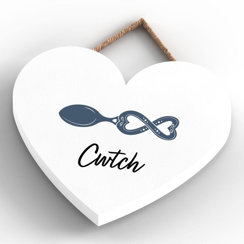 Global Designs Cwtch Cuddle Welsh Love Spoon Wooden Heart Hanging