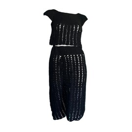 Handmade Crochet Dress Set - Premium Wool Two-Piece Outfit - Boho Chic Style - Crop Top and Skirt - OneSize