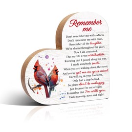 Haizct Remember Me Cardinal Wooden Heart Plaque Sign, Memory Gifts for Loss Loved Ones, Sympathy Funeral Gifts for Women Mom Dad Sister BFF, Bereavement Condolences Gifts, Memorial Poem Gifts