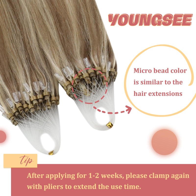 YoungSee Micro Ring Extensions, Real Hair, Light Brown, Micro Ring