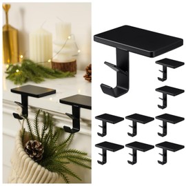 MorningRo 9 Pack 2 in 1 Fireplace Garland and Stocking Hangers Heavy Duty Metal Christmas Stocking Holder for Mantle Headphone Backpack Hooks for Fireplace Tabletop Xmas Decoration (Black)