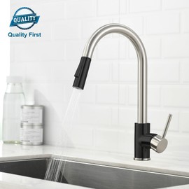Havin Brushed and Black Pull Down Kitchen Faucet with ABS Sprayer,High Arc Stainless Steel Material,with cUPC Ceramic Cartridge,Without Deck Plate,Fit for One Hole Kitchen Sink and Laundry Sink