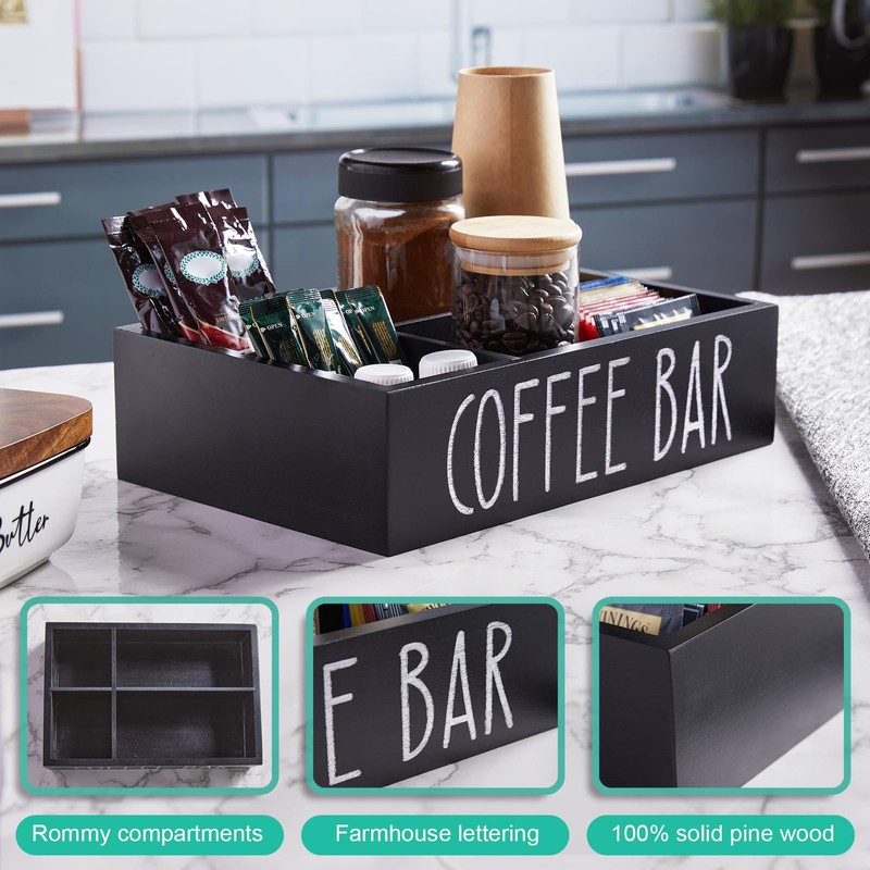 ALELION Coffee Station Organizer - Wood Countertop Accessories Organizer with