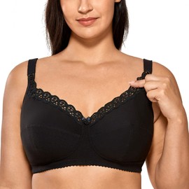 Gratlin Women's Cotton Breastfeeding Bra Large Sizes Without Underwire Full Cups - Black plain, size: 85F