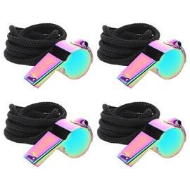 Pack of 4 Referee Whistle, Sports Lessons with Bands, Whistle Loud Emergency, Children's Stainless Steel Lanyard, Whistle for Football Trainer, Umbrella, Emergency, Dog Training etc