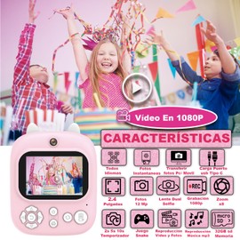 Lacosvi Instant Print Camera Digital Camera for Kids 12MP 1080 HD Videos IPS Display 2.4" SD 32GB Selfie Video Camera Gifts for Girls Boys 3-12 Years (Pink)