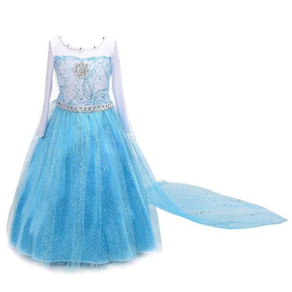 Dressy Daisy Little Girls' Ice Princess Costume Dresses Birthday Halloween Christmas Fancy Party Outfit with Long Fixed Train Size 10 Style F