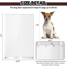 Transparent Dog Door Replacement Flaps 9.75" x 17", Pet Door Replacement Flap Fit Dogs up to 65 lbs, Doggie Door Replacement Flap Compatible with Ideal Products Designer Series DSRWXL, DSARWXL