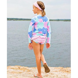 RuffleButts® Baby/Toddler Girls Pastel Floral Long Sleeve UPF 50+ Rash Guard Bikini Swimsuit - 6-12m