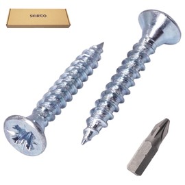 SKIR'CO (Pack of 500) Galvanised Steel 3.0 x 16 mm Silver Wood Screws, Pozidriv Countersunk Head, Chipboard Screws, PZ Full Thread (500, 3.0 x 16 mm)