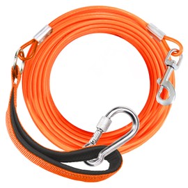 Heavy Duty Dog Leash - Chew Proof Tie Out Cable, 10/20/30/50ft with Carabiner, Sturdy Long Leashes for Medium Large Dogs, Padded Handle for Training Walking