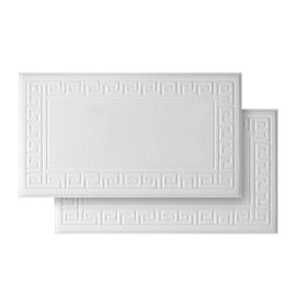 Stars and Stripes Egyptian Luxury 100% Cotton Bath Mats 800 gsm Hotel Quality White Greek Key Trendy Pattern Machine Washable 50 x 75cm (White Greek Key, Pack 2)