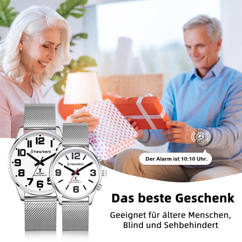 Hearkent Herren Sprechende Uhr,Deutsche Sprachansage,Große Zahlen,Selbsteinstellende Sprechende Armbanduhr,für Senioren/Blinde/Sehbehinderte Menschen,Eingebauter