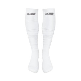 Battle Sports Long Scrunch Football Socks, Extra Long Padded Sport Socks for Men & Boys - White, Adult S/M
