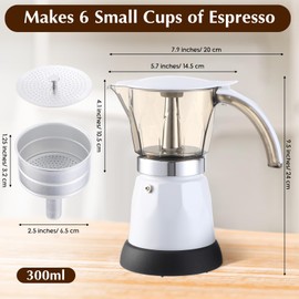 Lemosae Electric Espresso Maker Transparent Coffee Maker Electric Moka Pot Portable Aluminum Espresso Machine Italian Moka Pot with Detachable Base, Coffee Gift for Women Men Home Travel(White,6 Cup)