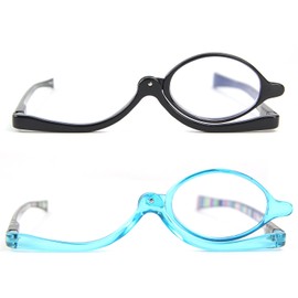 2 Pairs Makeup Reading Glasses for Women, Magnifying Flip Down Cosmetic Readers, Make Up Glasses with Spring Hinge +2.50 Black & Blue