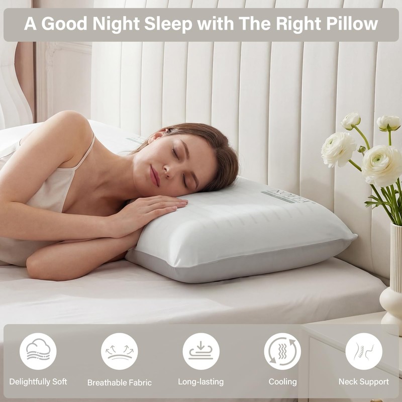 Cooling Memory Foam Pillow, Bed Pillow, Medium Soft Feel Neck