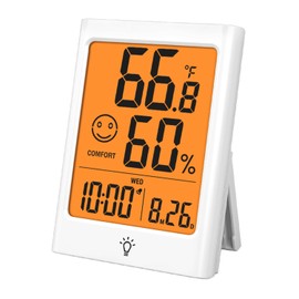 Timloon Indoor Digital Thermometer Hygrometer, Smart Temperature and Humidity Monitor with Backlight, Comfort Indicator, Max/Min Record, Time, Calendar, Alarm, °c/°f Switch for Home, School