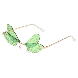LEEQ Vintage Rimless Dragonfly Sunglasses - Retro Wings Shaped Butterfly Fairy Shadow Glasses Fashion Party Glasses for Men and Women, Green